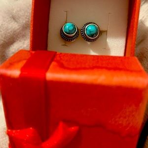 STUD EARRINGS .925 STERLING SILVER WITH TURQUOISE